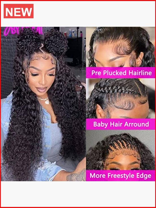 13x4 Lace Front Wig Human Hair Pre Plucked 180 Density Wet and Wavy Curly Lace main image 3